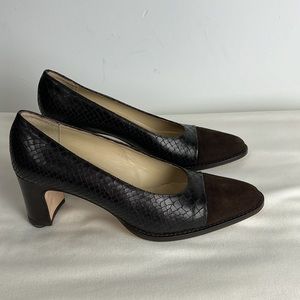 Sesto Muecci Brown Leather Suede Toe Pumps Shoes